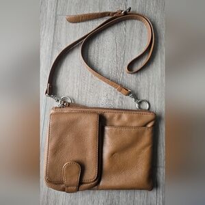 Hobo International Top Grain Leather Crossbody Bag Tan Cognac Multi Pocket